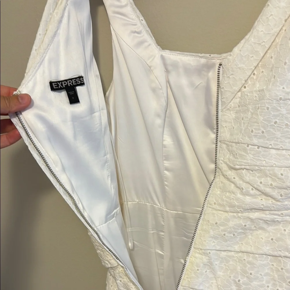 Express Rouched Eyelet White Mini Dress - Picture 12 of 16